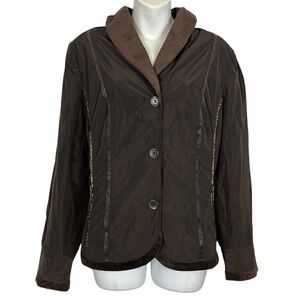 Chico's Women's Dark Chocolate Brown Lightweight Jacket Faux Fur Trim Coat 2 / L